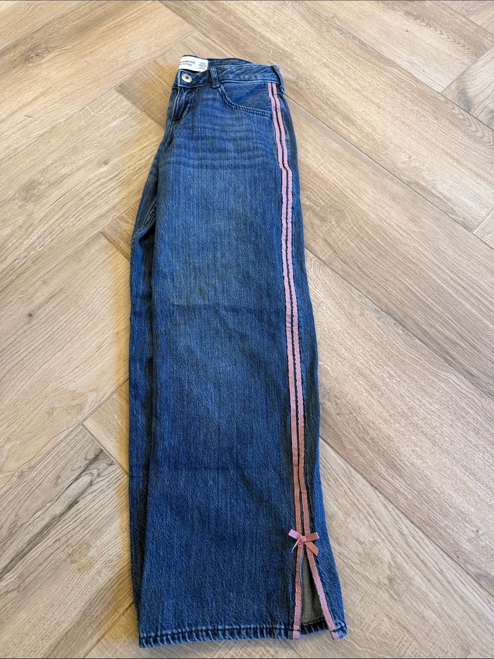 abercrombie kids Dark Blue Straight-Leg Jeans with Pink Side Stripe
